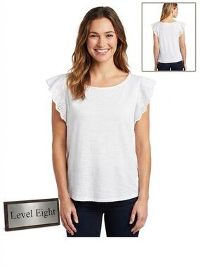 Level Eight White Crop Eyelet Cap Sleeves Medium